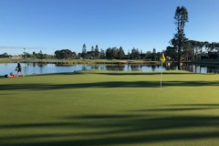 The 12th green on The Pines golf course looking across to the 13th.