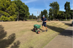 Oversowing-underway-on-the-entrance-lawns-at-The-Pines-golf-course-using-ryegrass